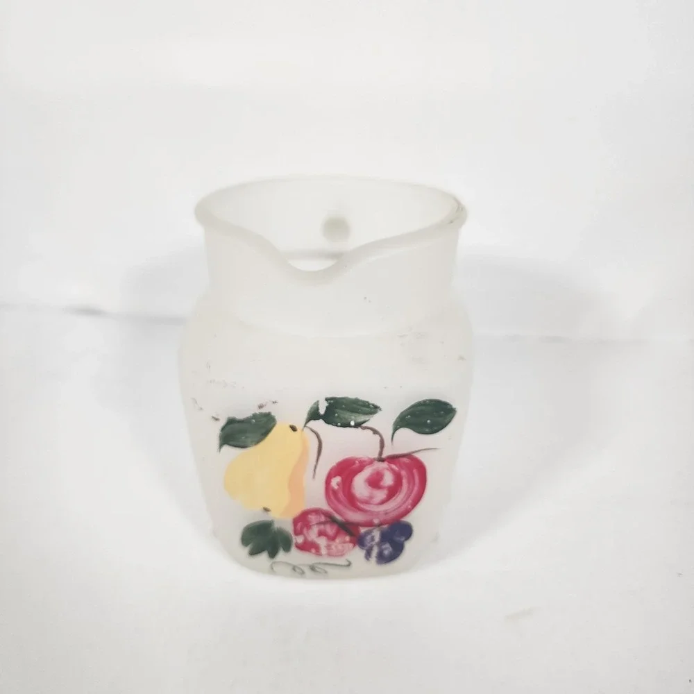Vintage Frosted Glass Fruit Motif Creamer Pitcher Country Kitchen Decor